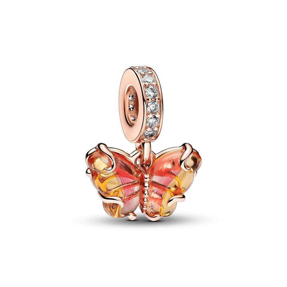 Charm Colgante de Cristal de Murano Rosa y Amarillo Mariposa - Charms Factory